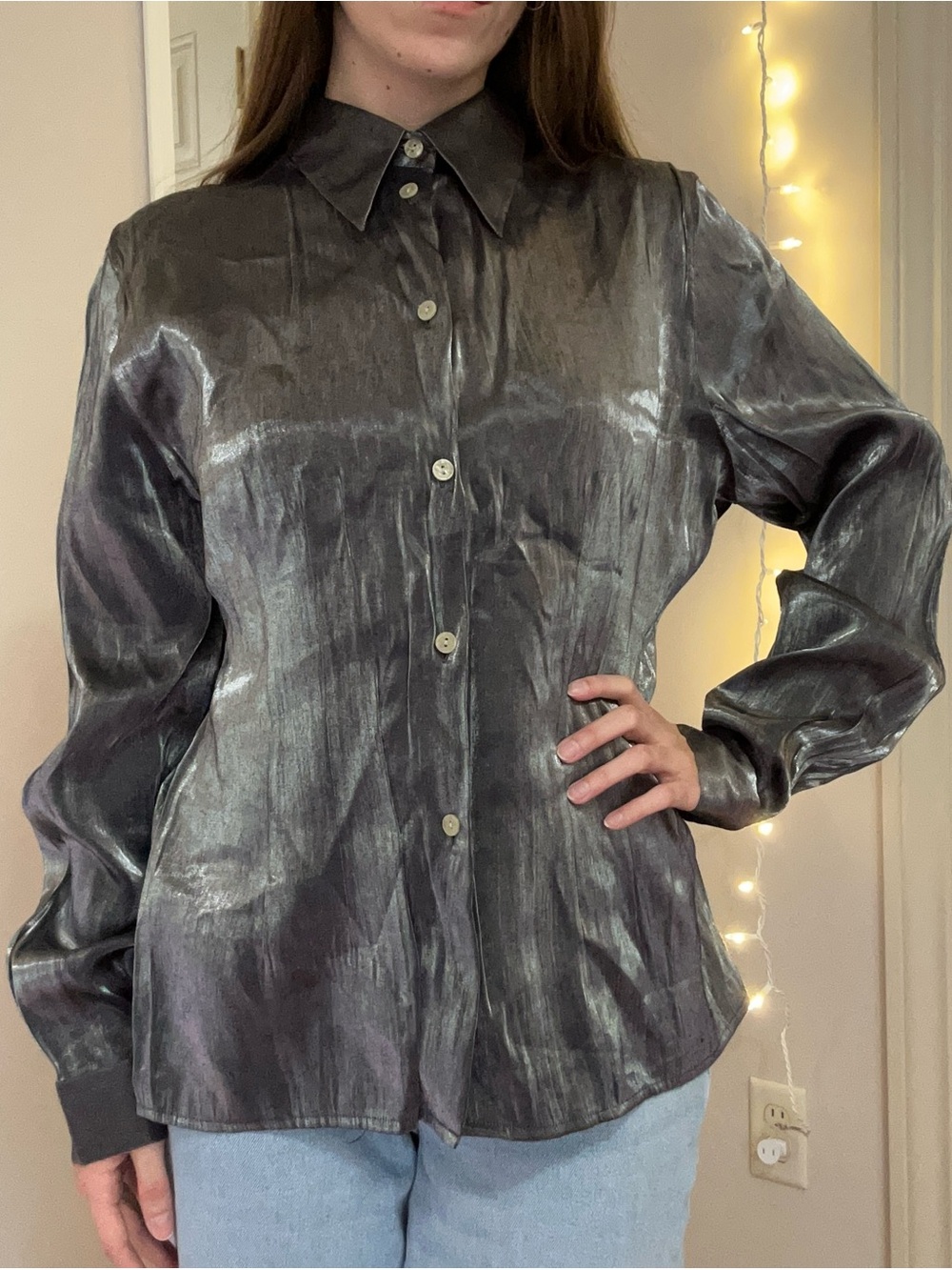 Y2K Metallic Button Down Shirt